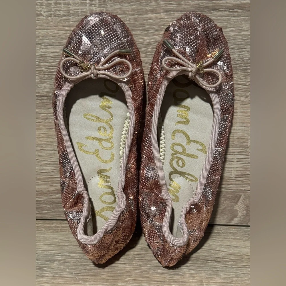 Sam Edelman Felicia sparkle Pink Rose Gold Ballet Flats Girls Size 3 dress Shoes